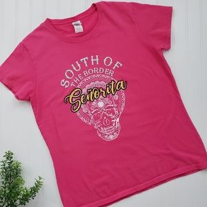 South of the Border Senorita Sugar Skull Graphic Tee T Shirt Day of the Dead